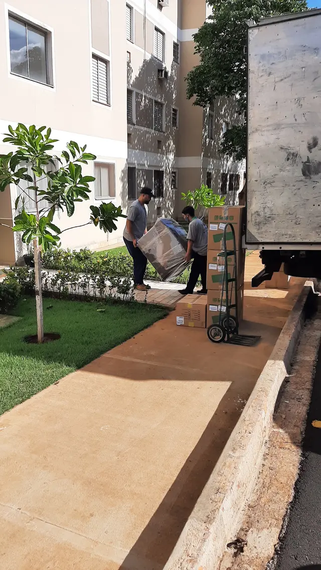 Descarregamento de caixas em mudança residencial em Ribeirão Preto